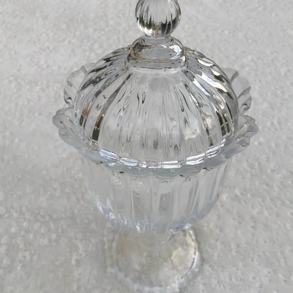 Soga Steep Cut Glass Candy Bowl w. Lid